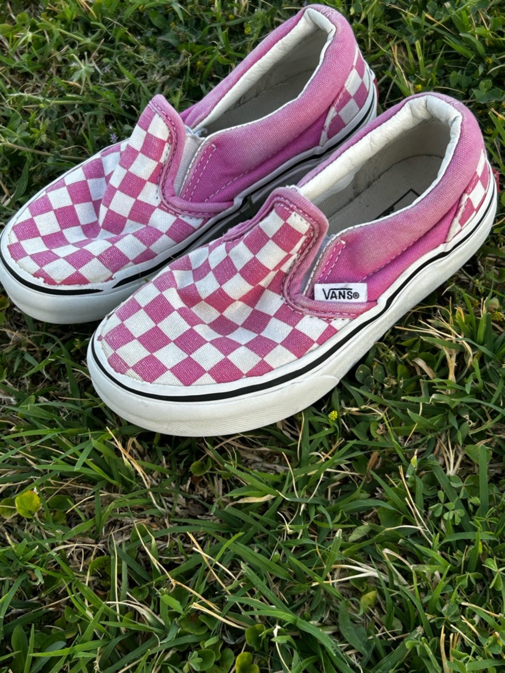 Vans Pink and White Slip-On Checkerboard Sneakers